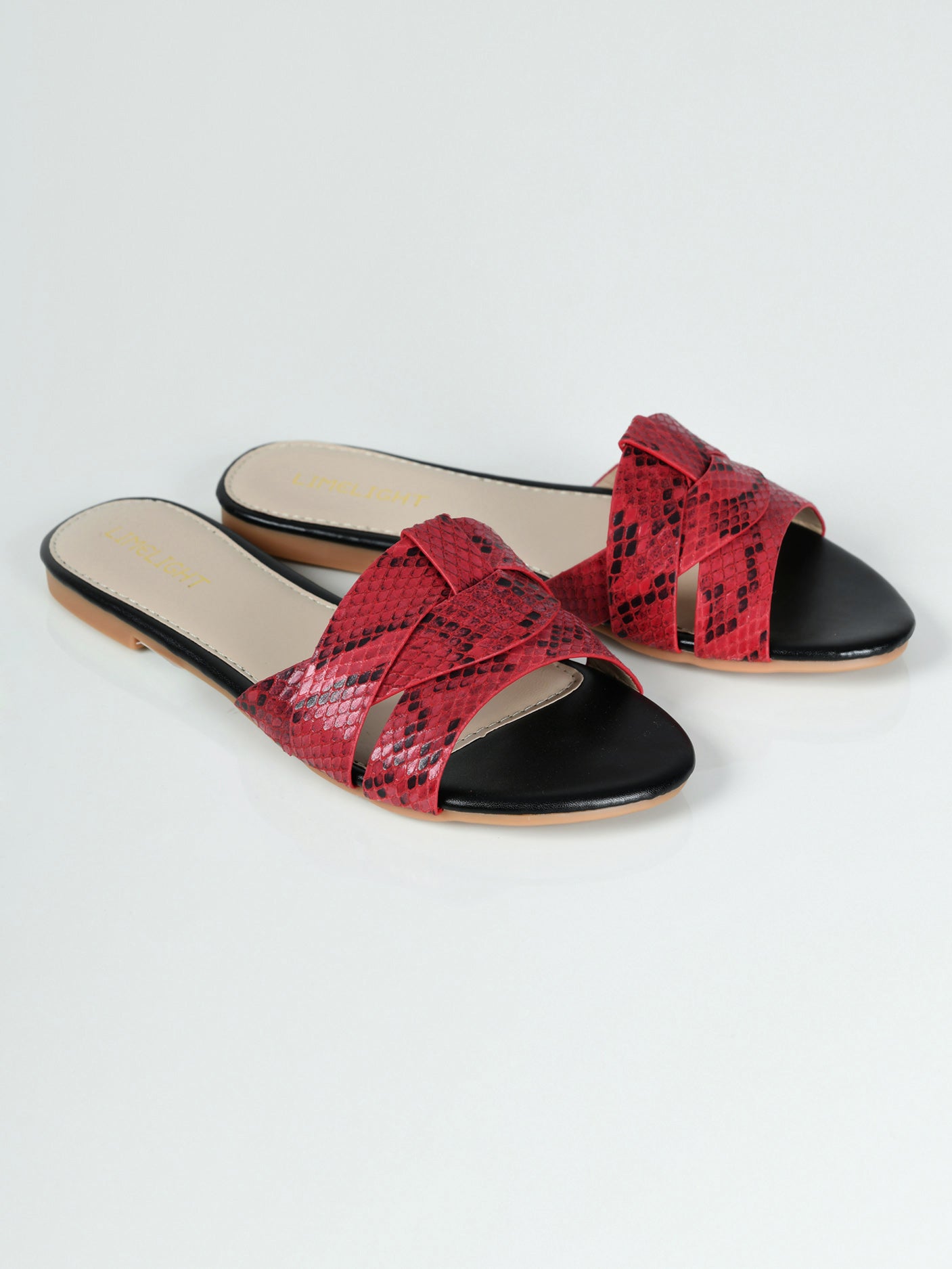 Textured Flat Sandals - Red