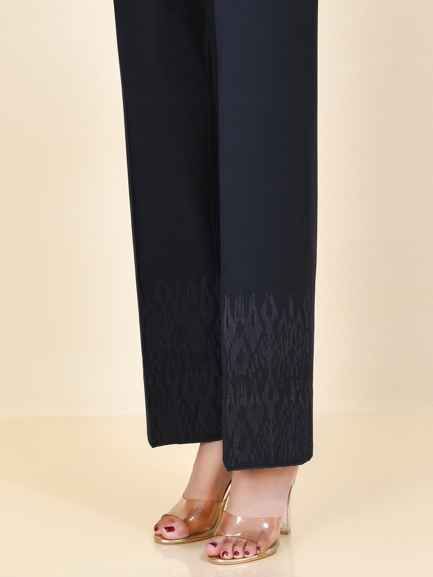 Embroidered Winter Cotton Pants - Charcoal