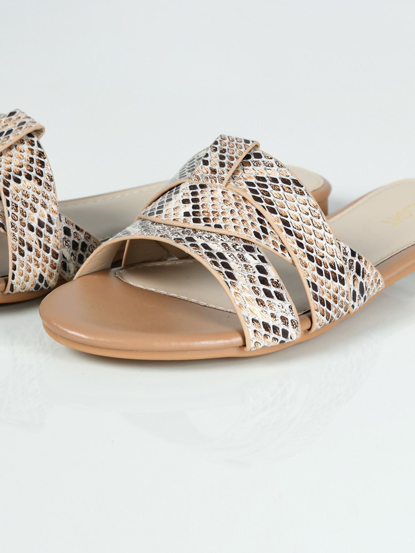 Textured Flat Sandals - Beige