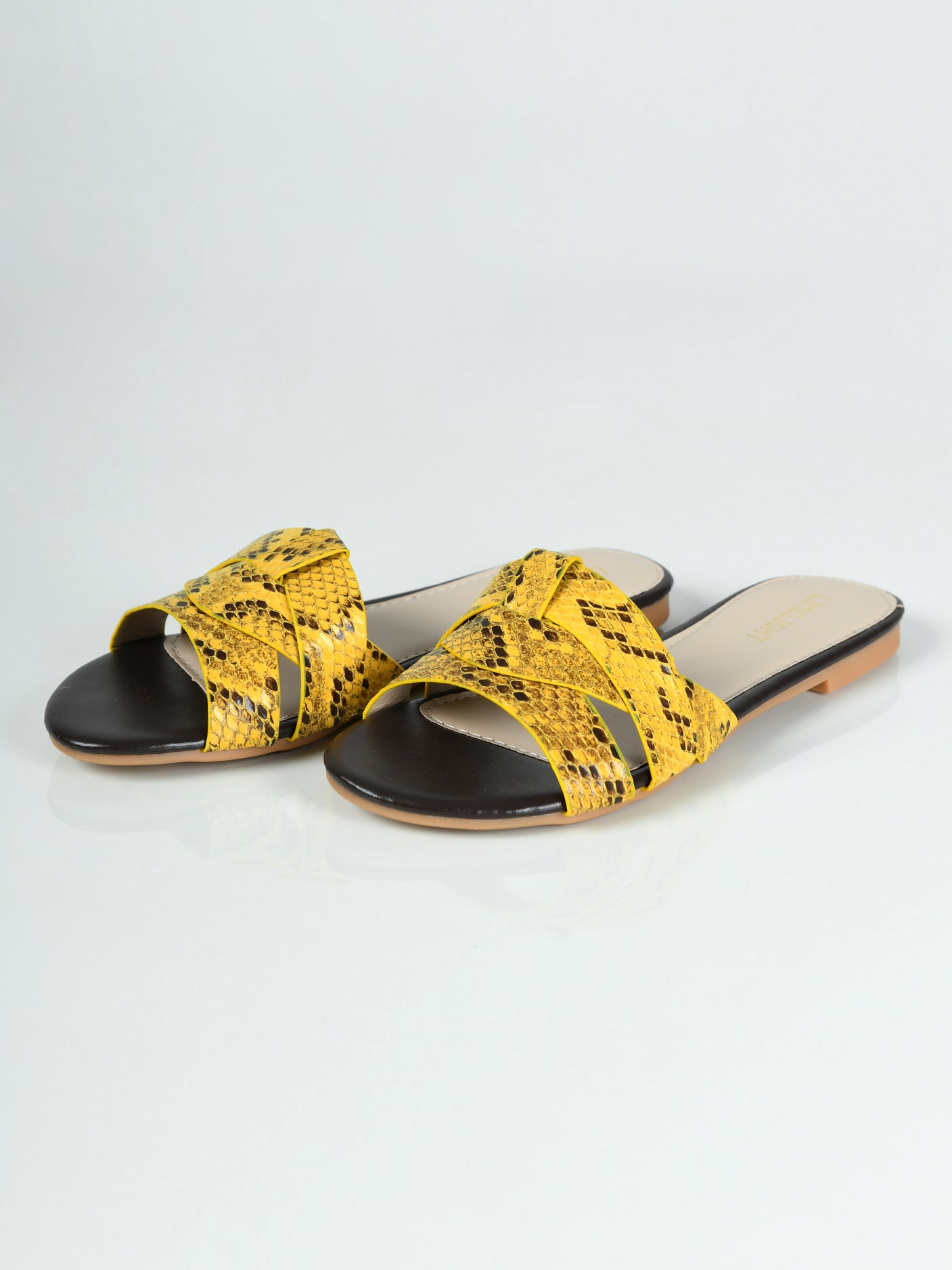 Textured Flat Sandals - Yellow