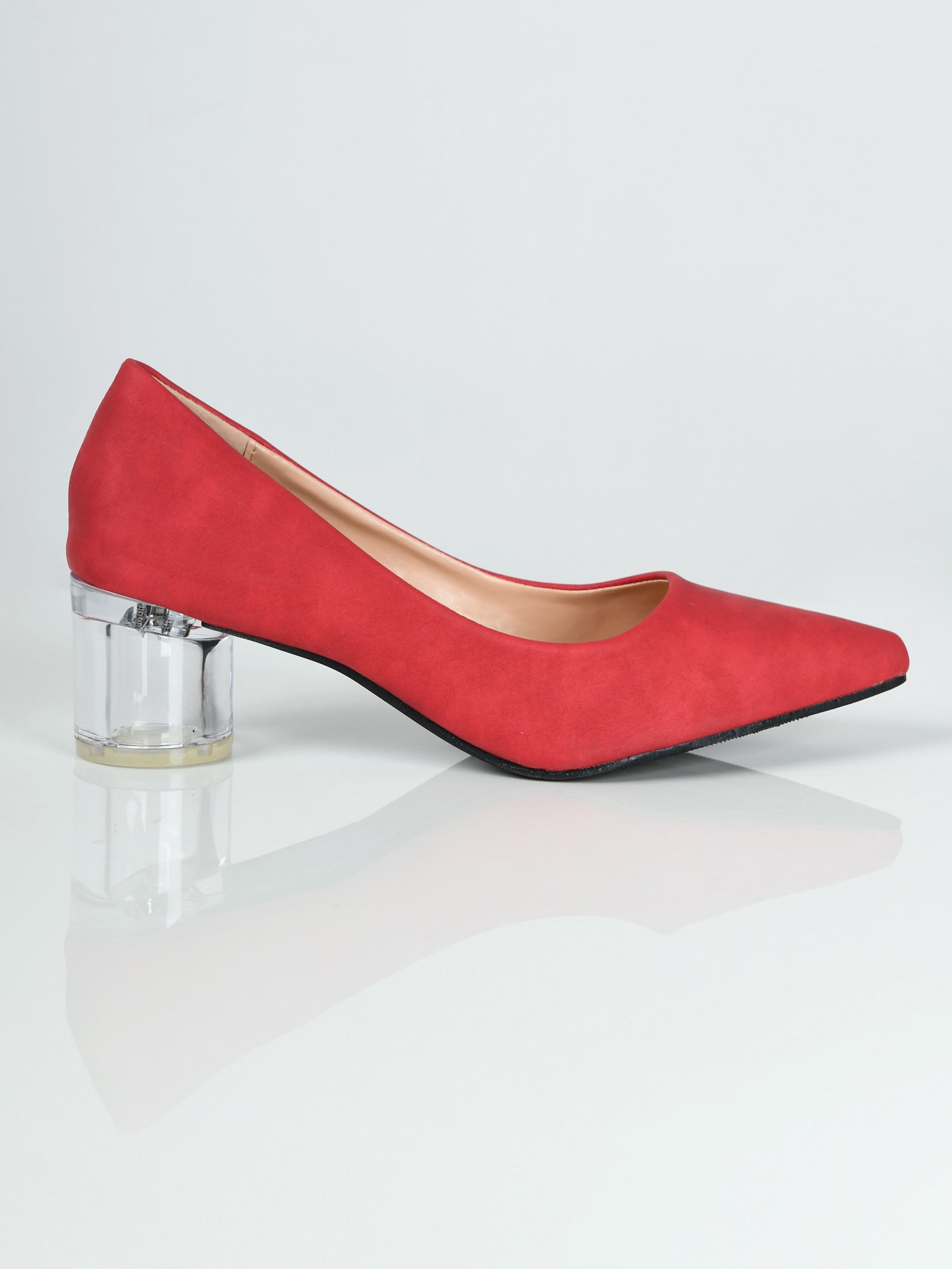 Transparent Block Heels - Red