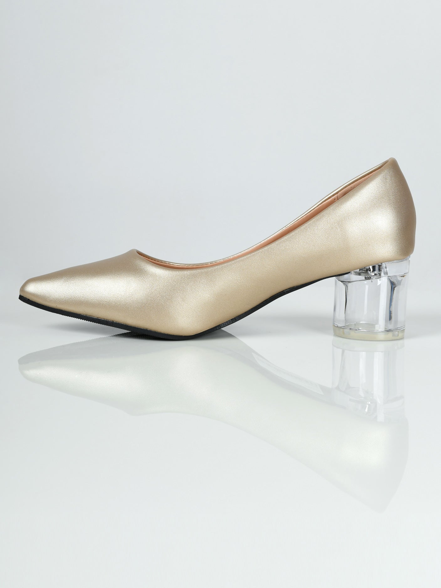 Transparent Block Heels - Golden