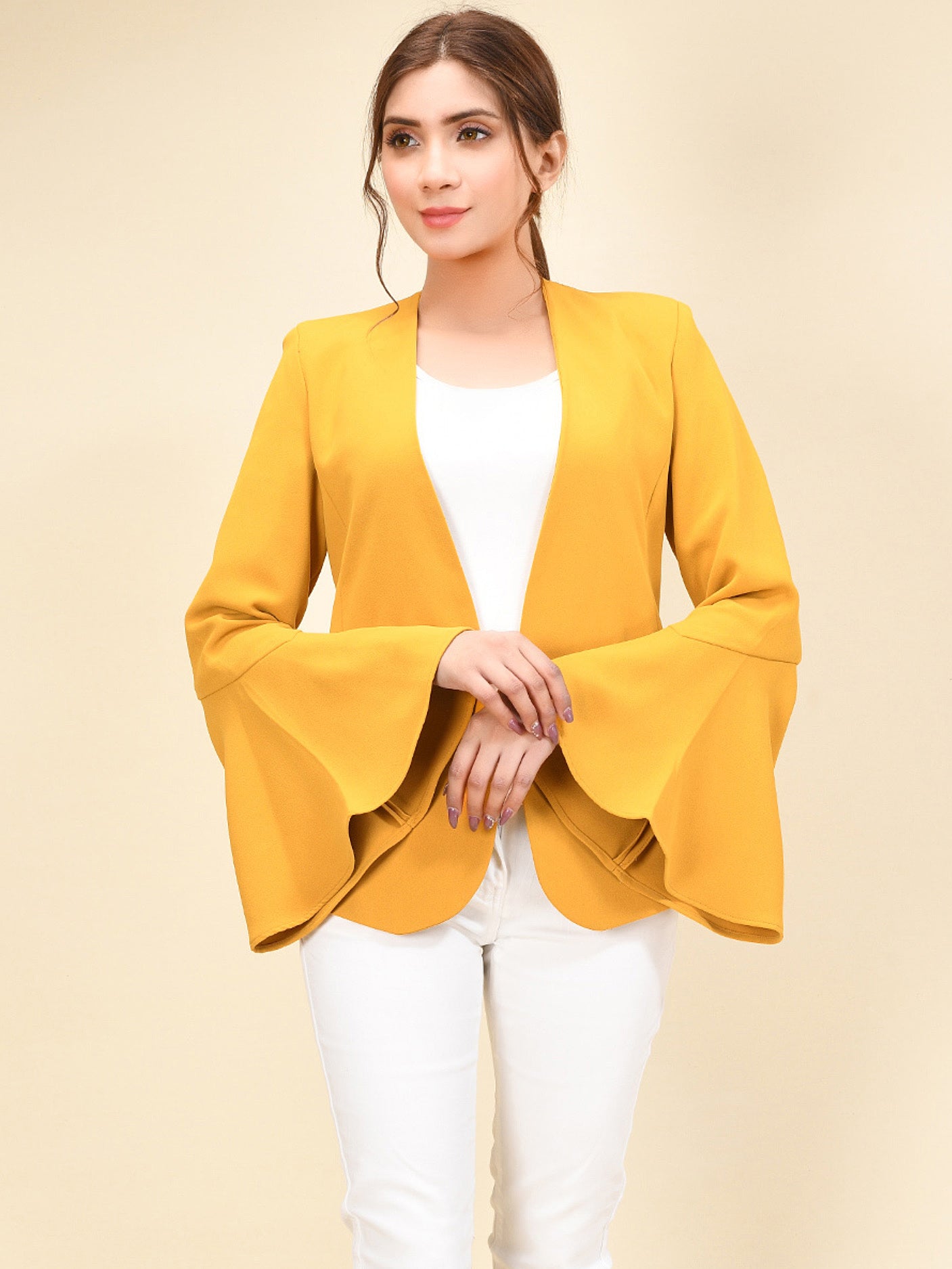 Flared Sleeved Coat - Yellow