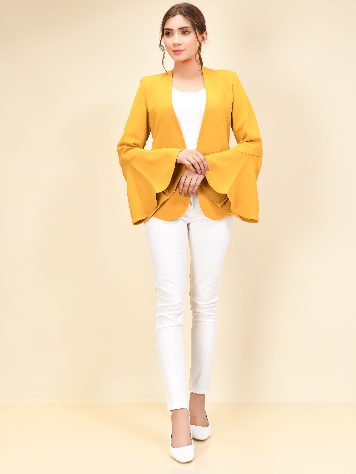 Flared Sleeved Coat - Yellow