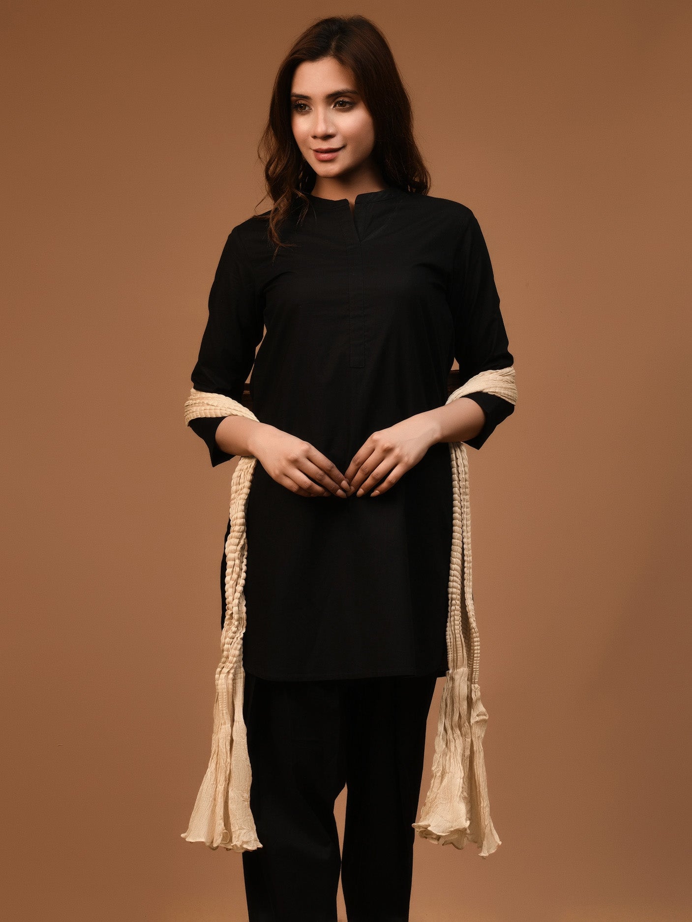 Crushed Dupatta - Beige