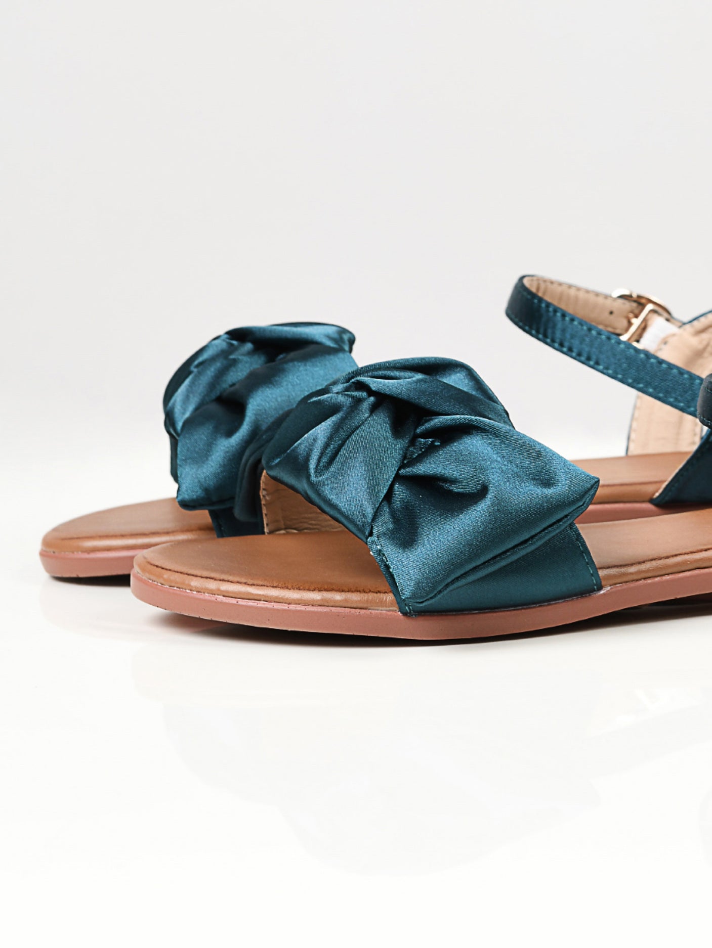 Satin Bow Sandals - Green