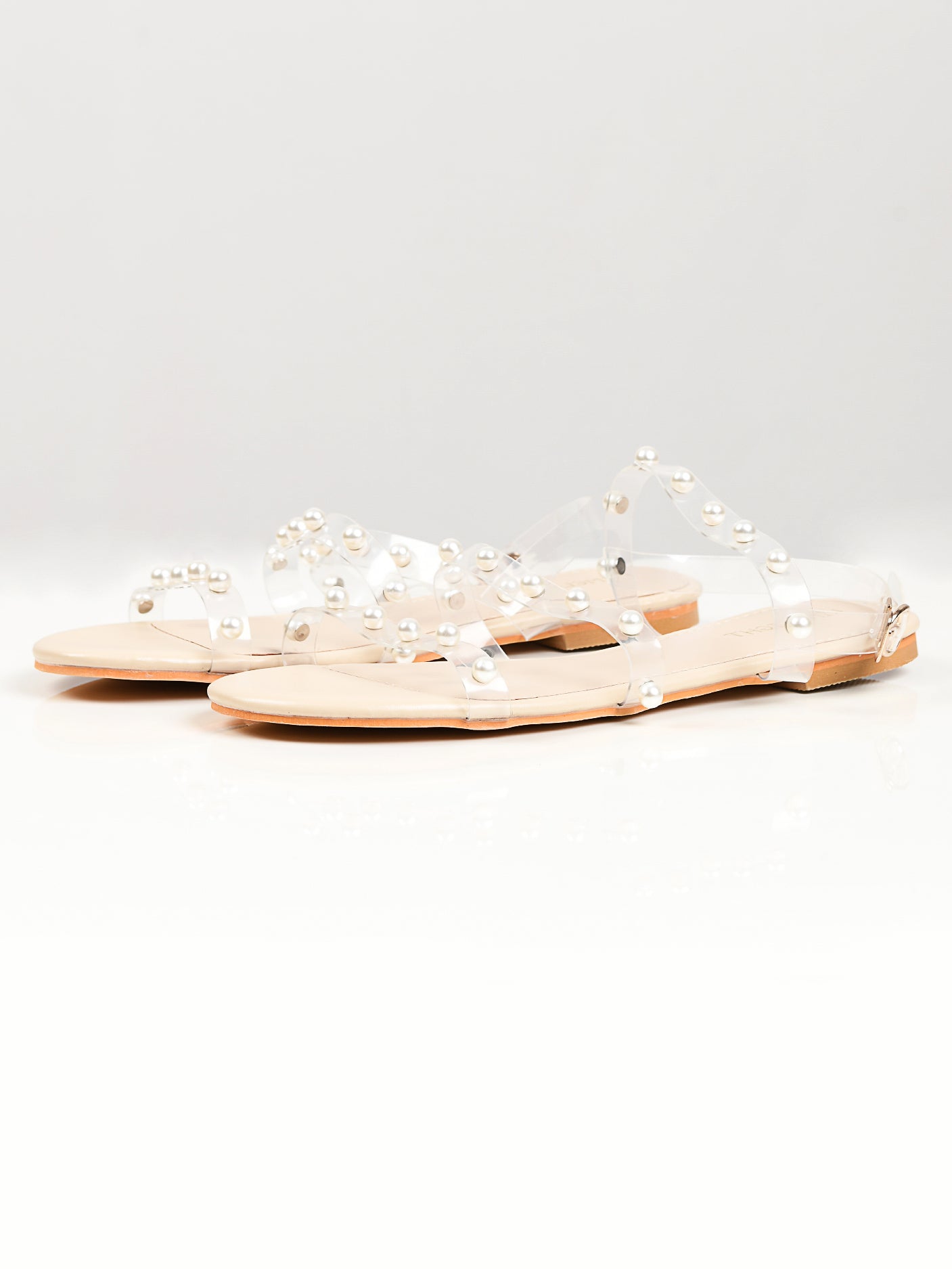 Pearl Studded Sandals - Beige