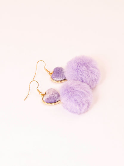 Heart Pompom Drop Earrings