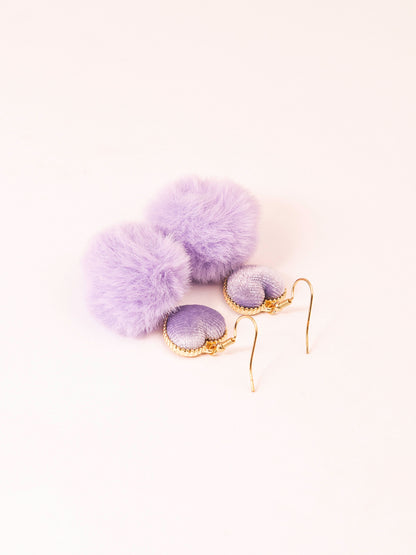 Heart Pompom Drop Earrings