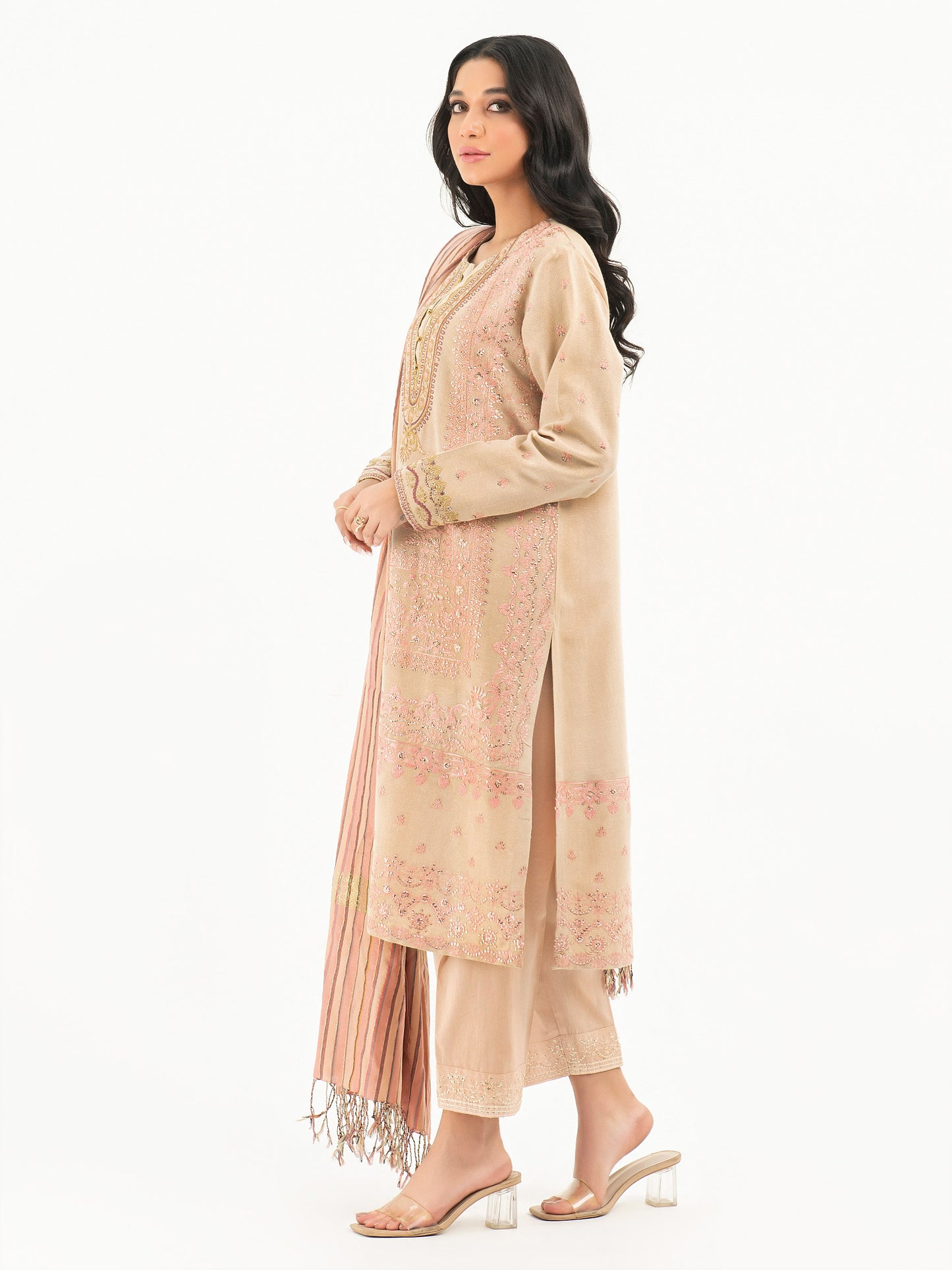3 Piece Karandi Suit-Embroidered (Pret)