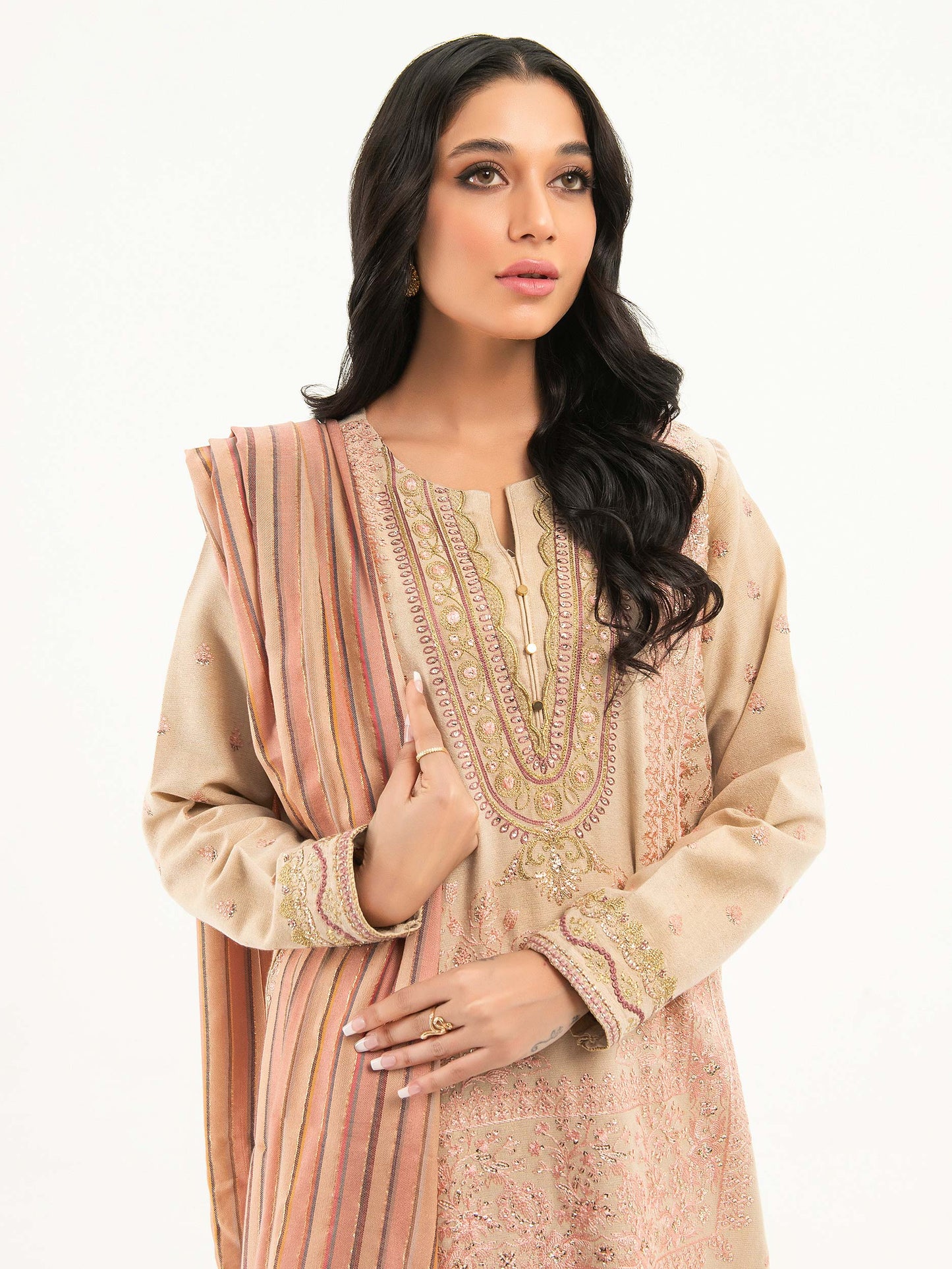 3 Piece Karandi Suit-Embroidered (Pret)