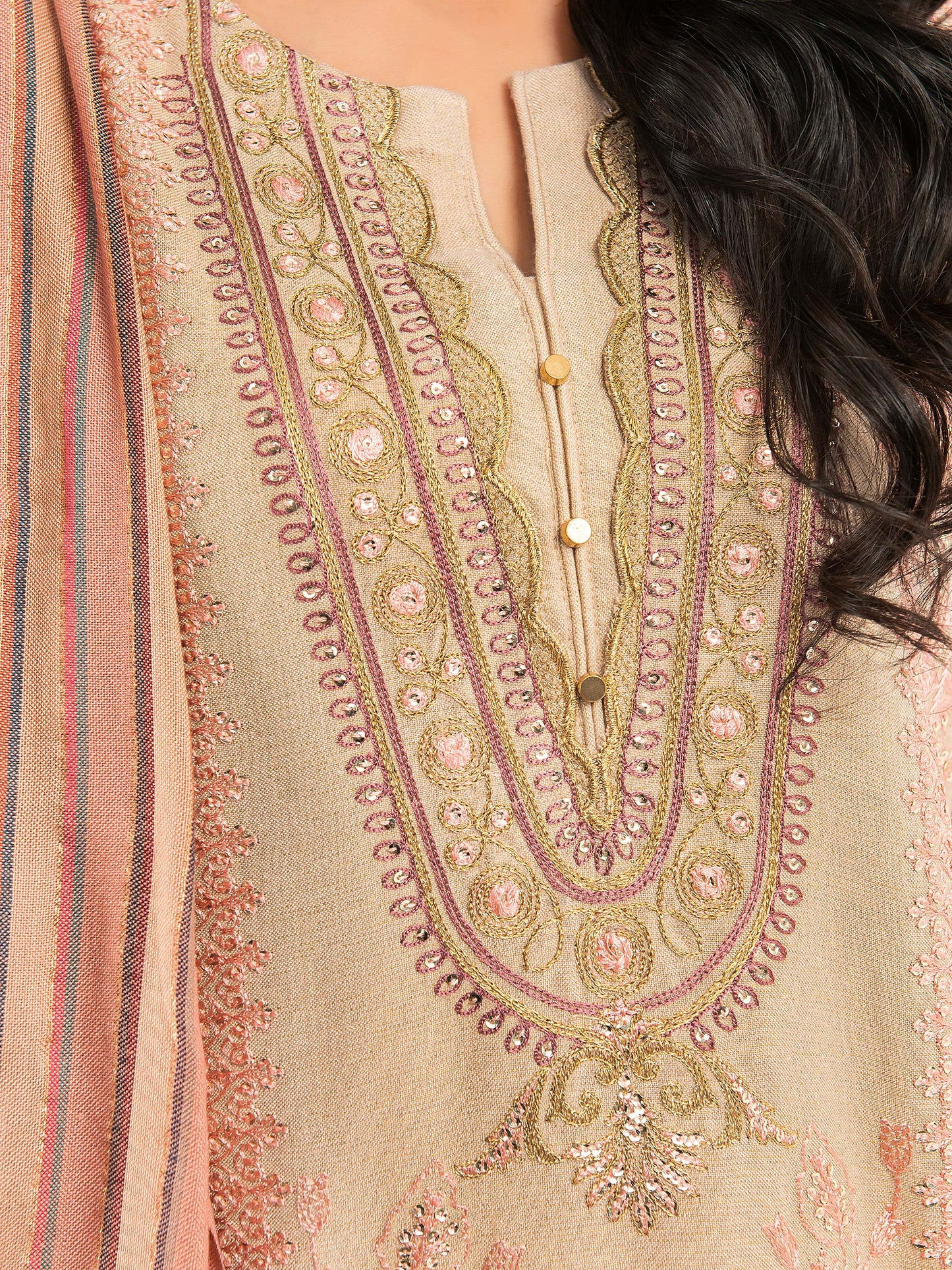 3 Piece Karandi Suit-Embroidered (Pret)
