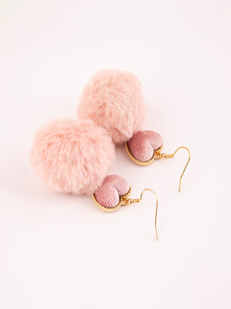 Heart Pompom Drop Earrings