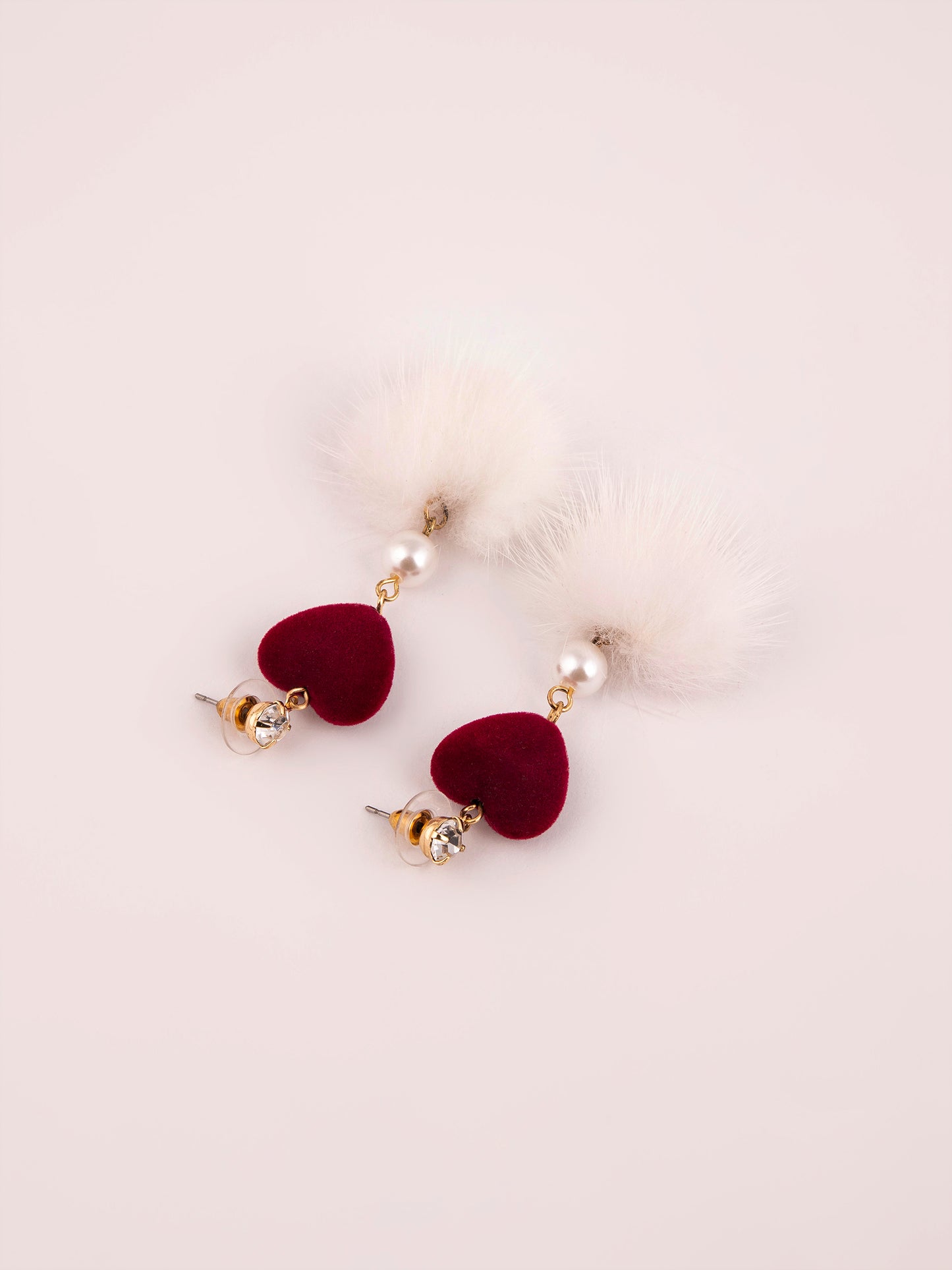 Heart Pompom Drop Earrings