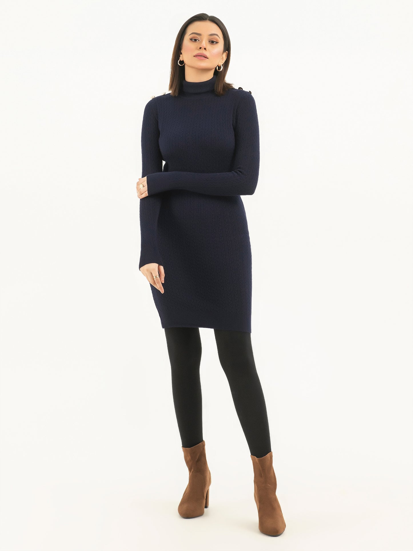 Buttoned Turtle Neck Dress