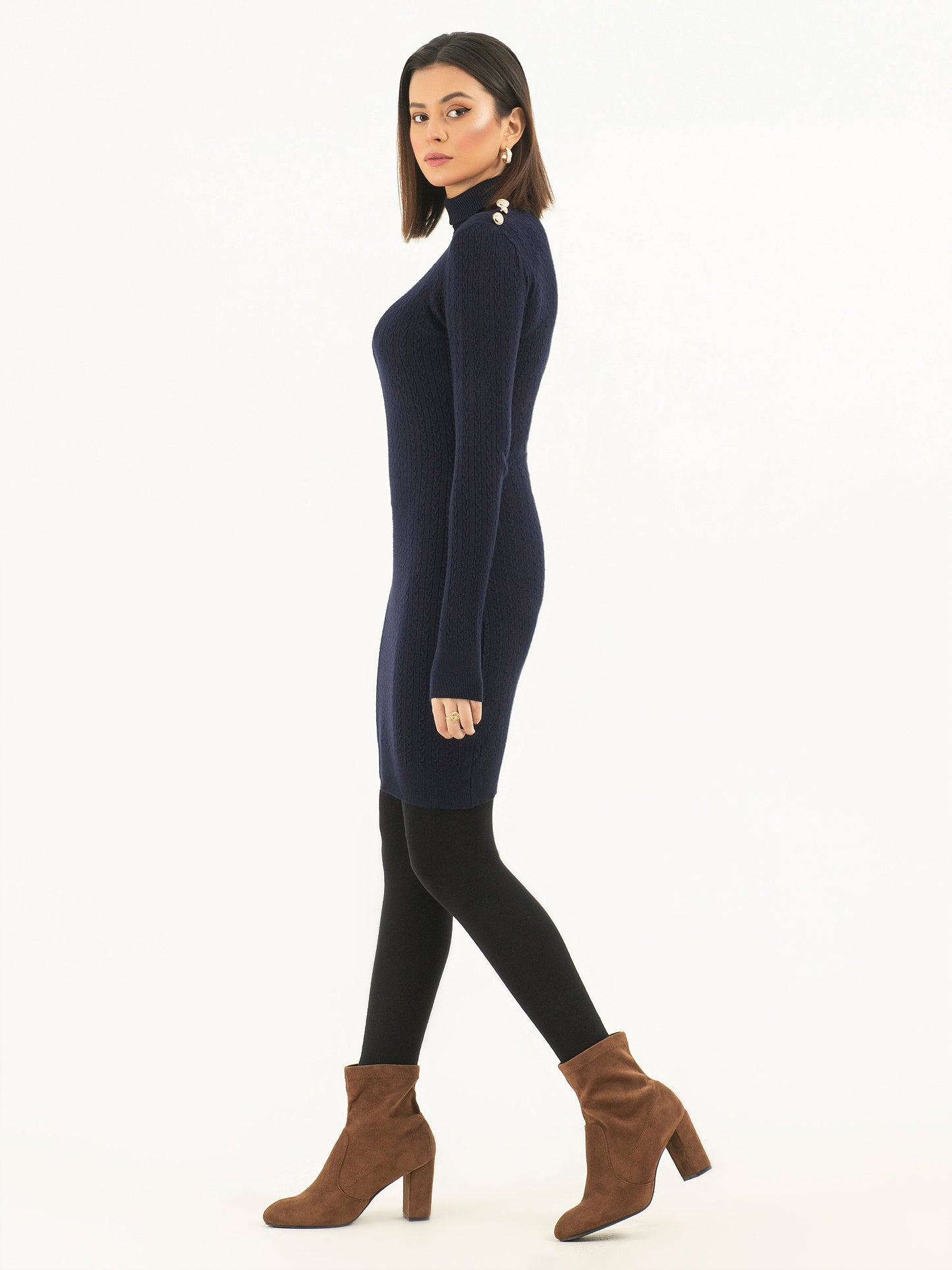 Buttoned Turtle Neck Dress