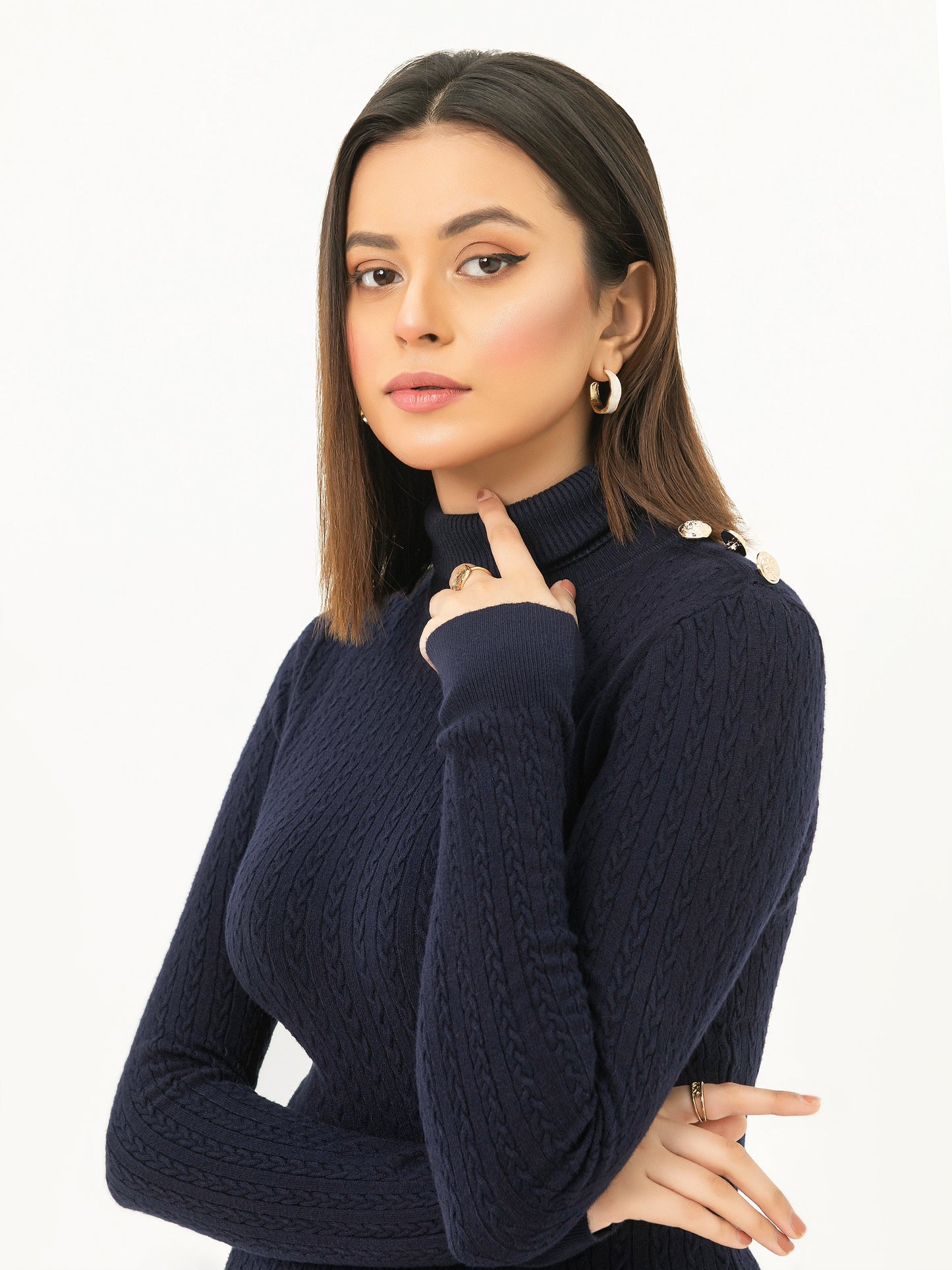 Buttoned Turtle Neck Dress