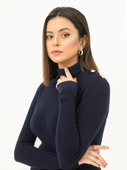 Buttoned Turtle Neck Dress