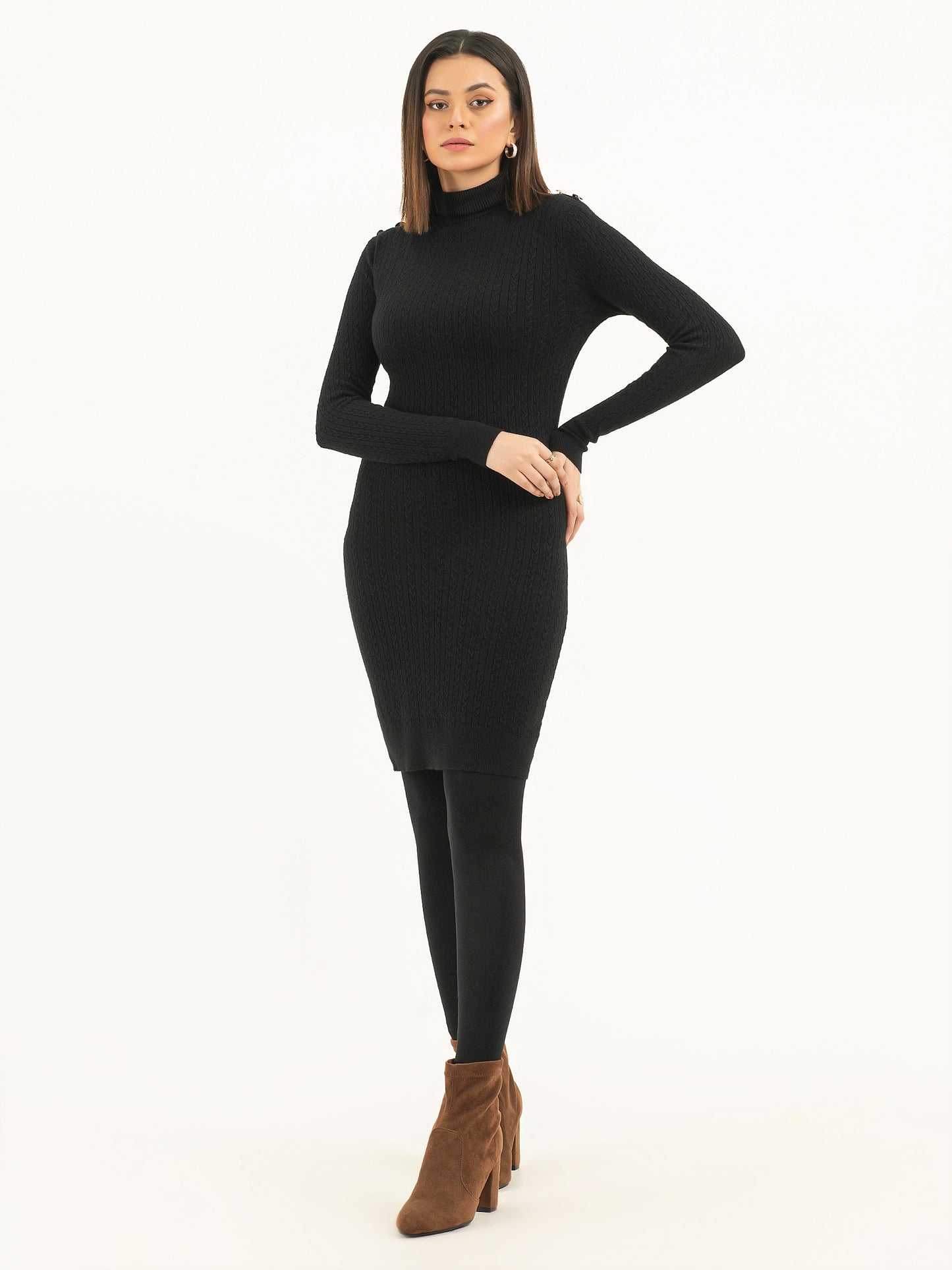 Buttoned Turtle Neck Dress