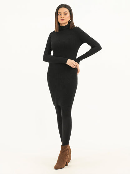 Buttoned Turtle Neck Dress
