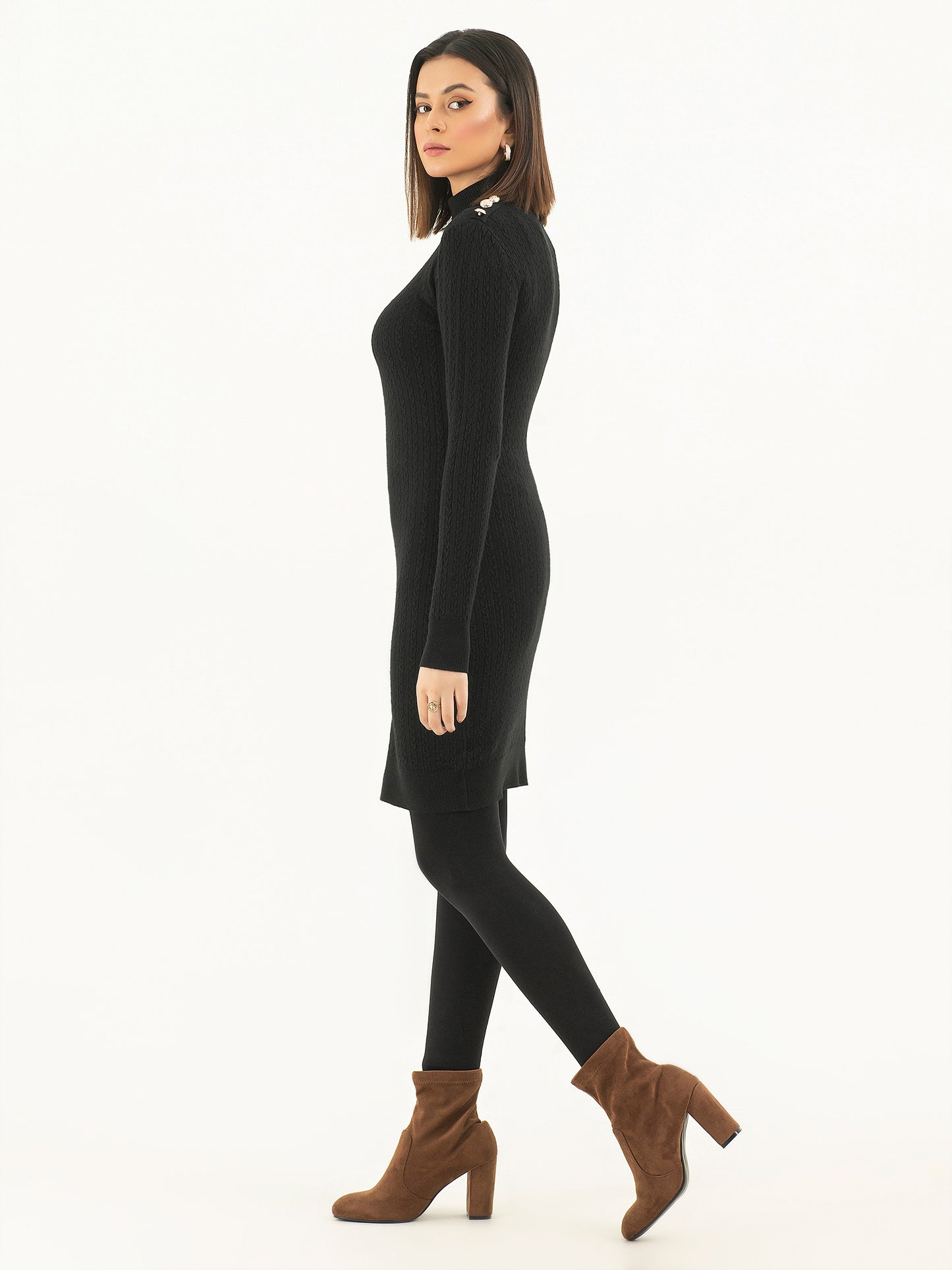 Buttoned Turtle Neck Dress