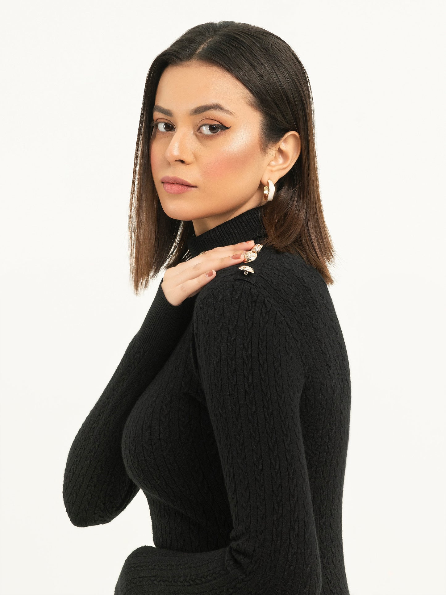 Buttoned Turtle Neck Dress