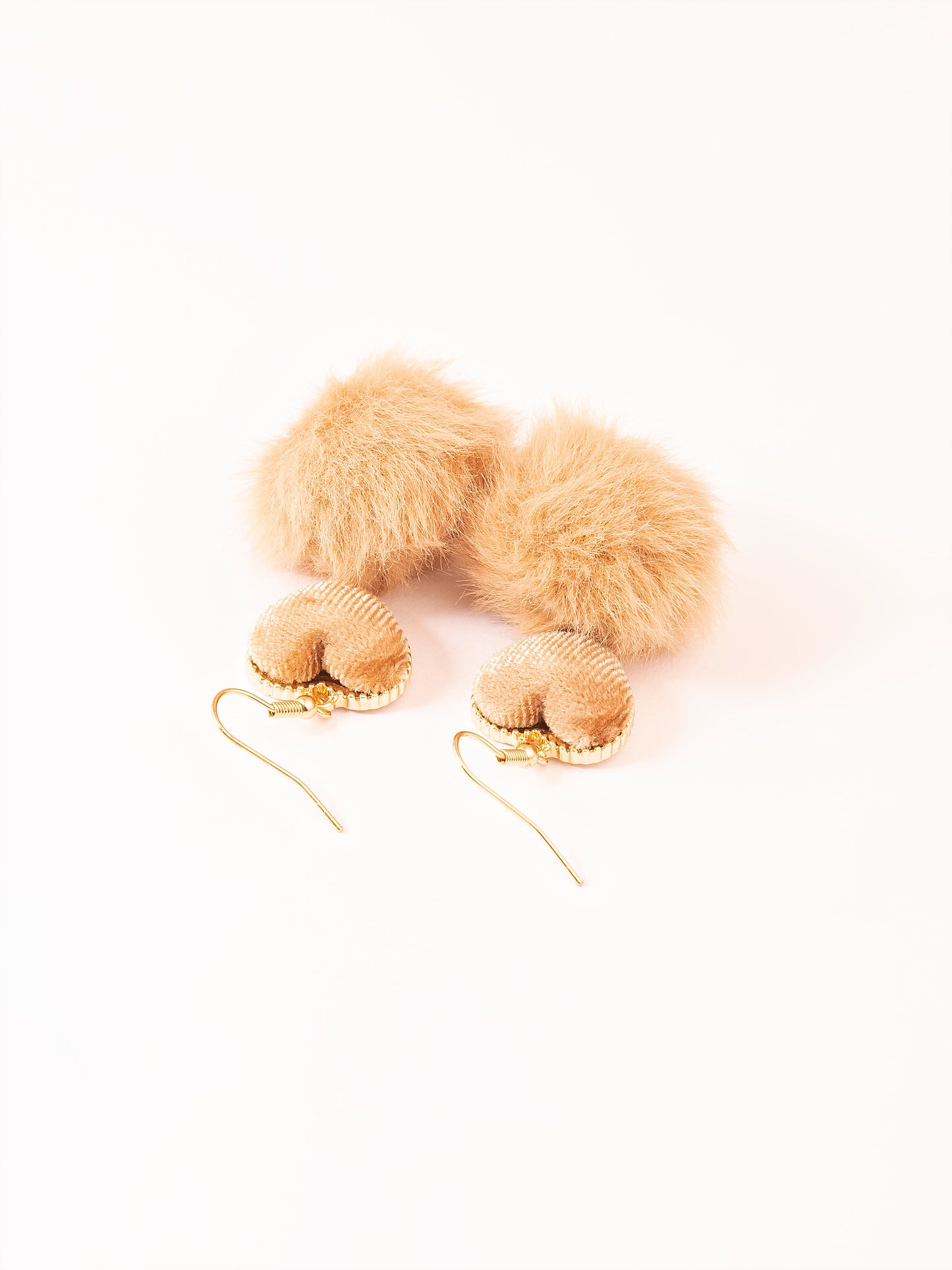 Heart Pompom Drop Earrings