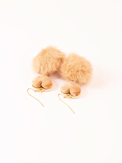 Heart Pompom Drop Earrings