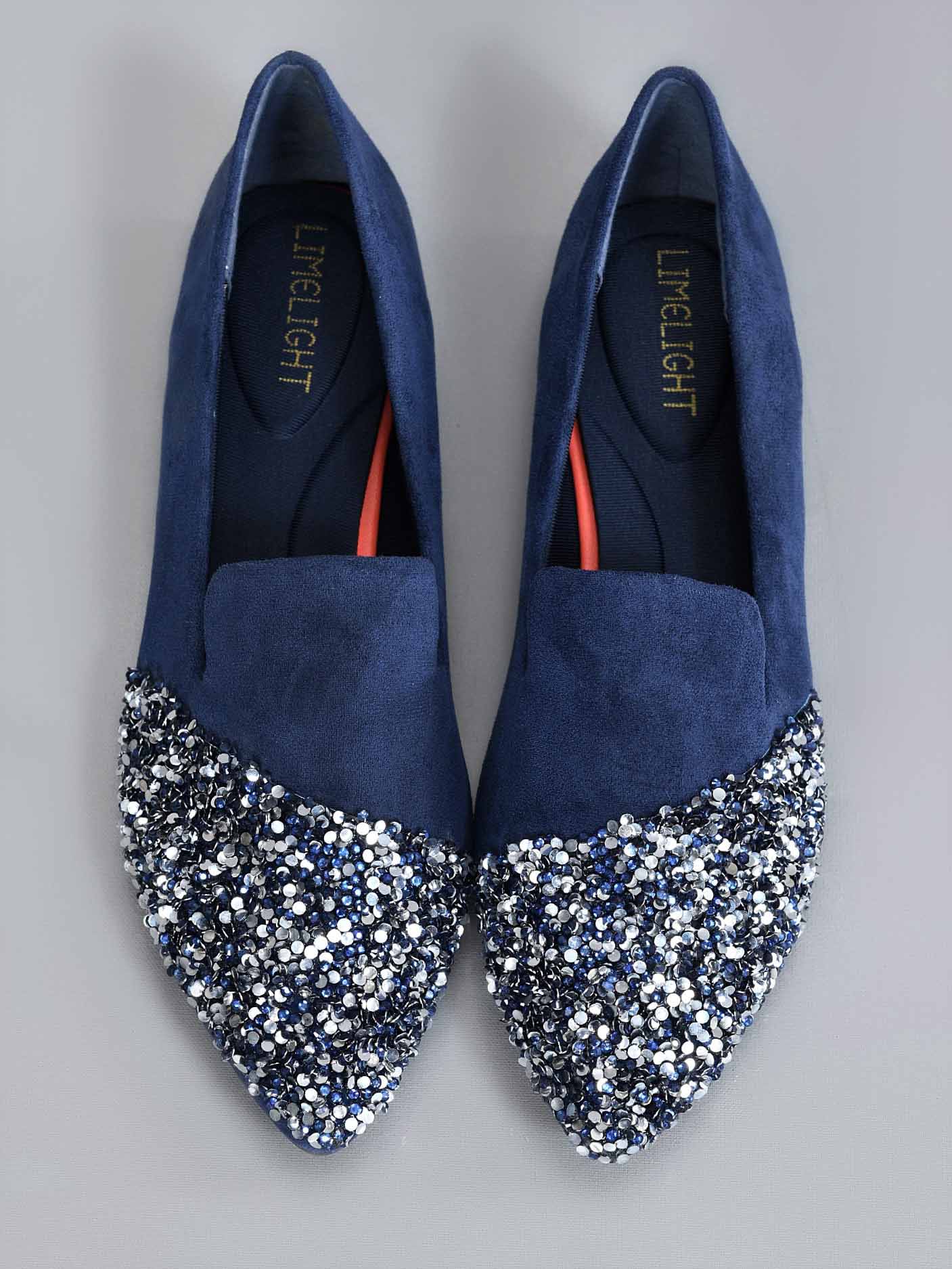 Sequined Pointed Pumps - Navy