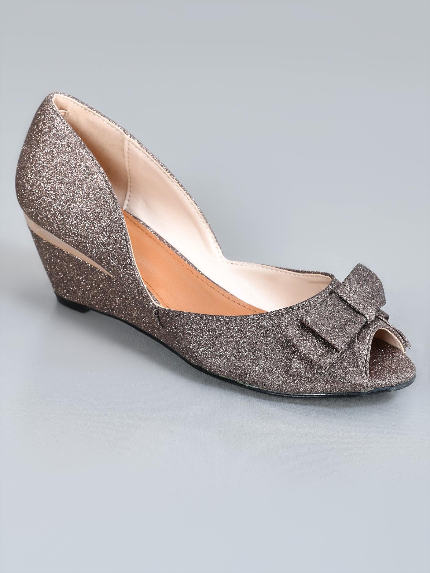 Shimmery Bow Wedges - Bronze
