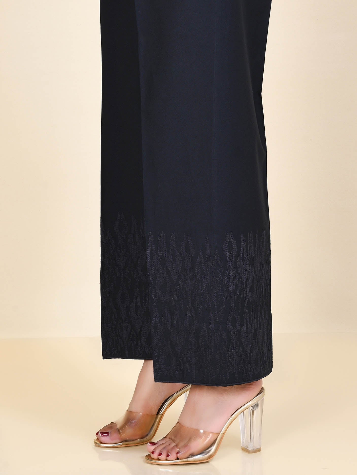 Embroidered Winter Cotton Pants - Charcoal