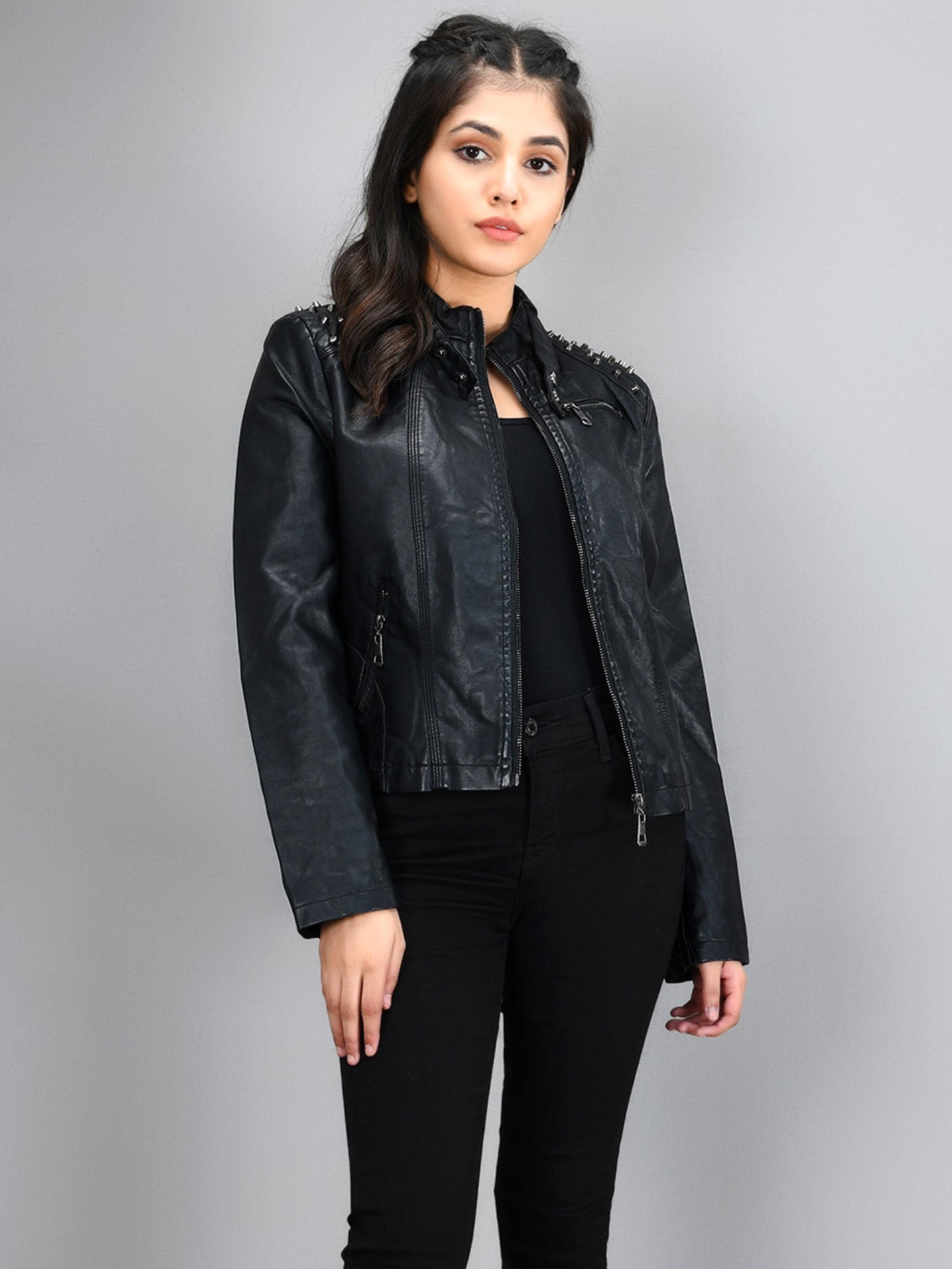 Studded Leather Jacket - Black