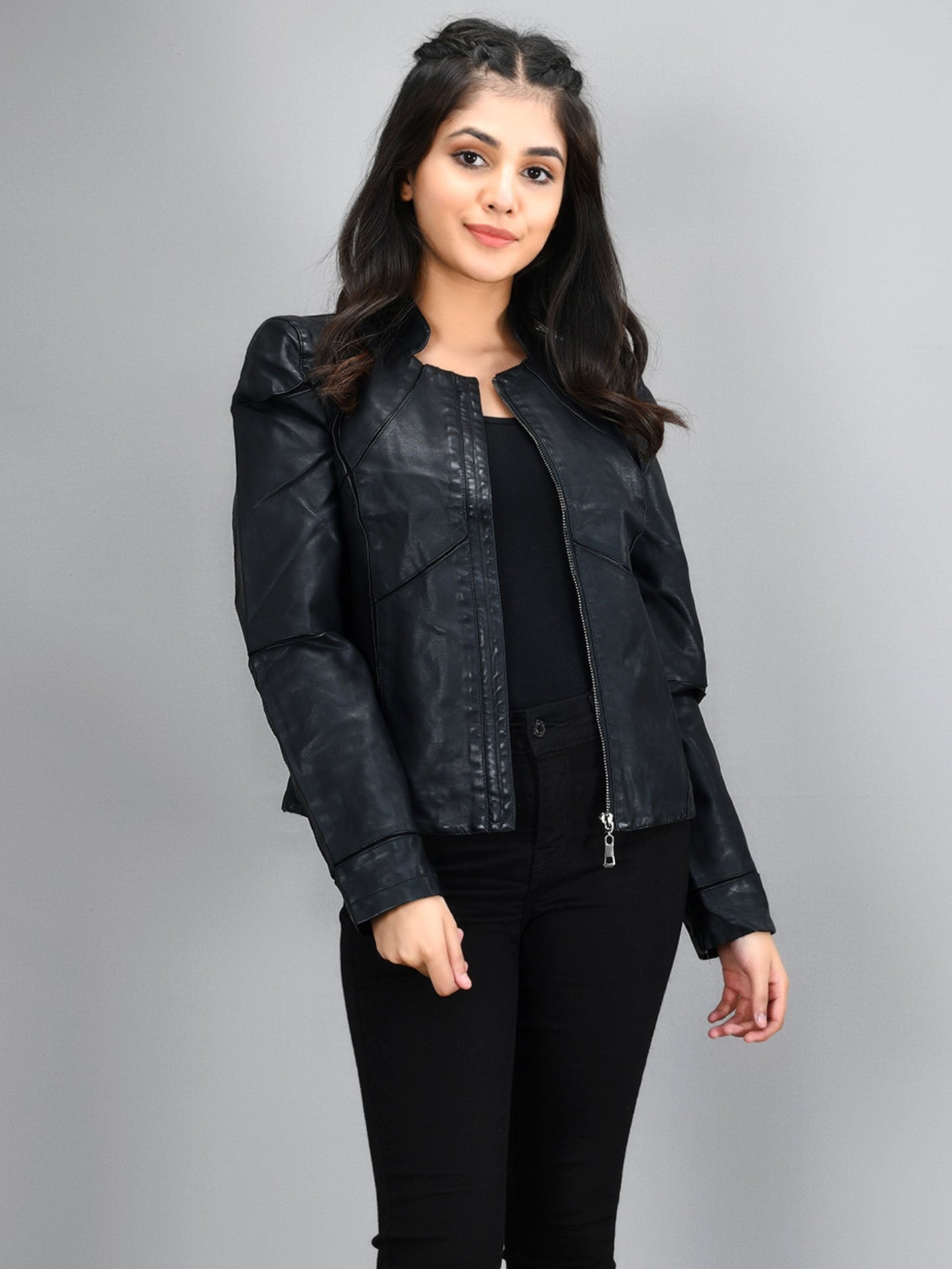 Patterned Leather Jacket - Black