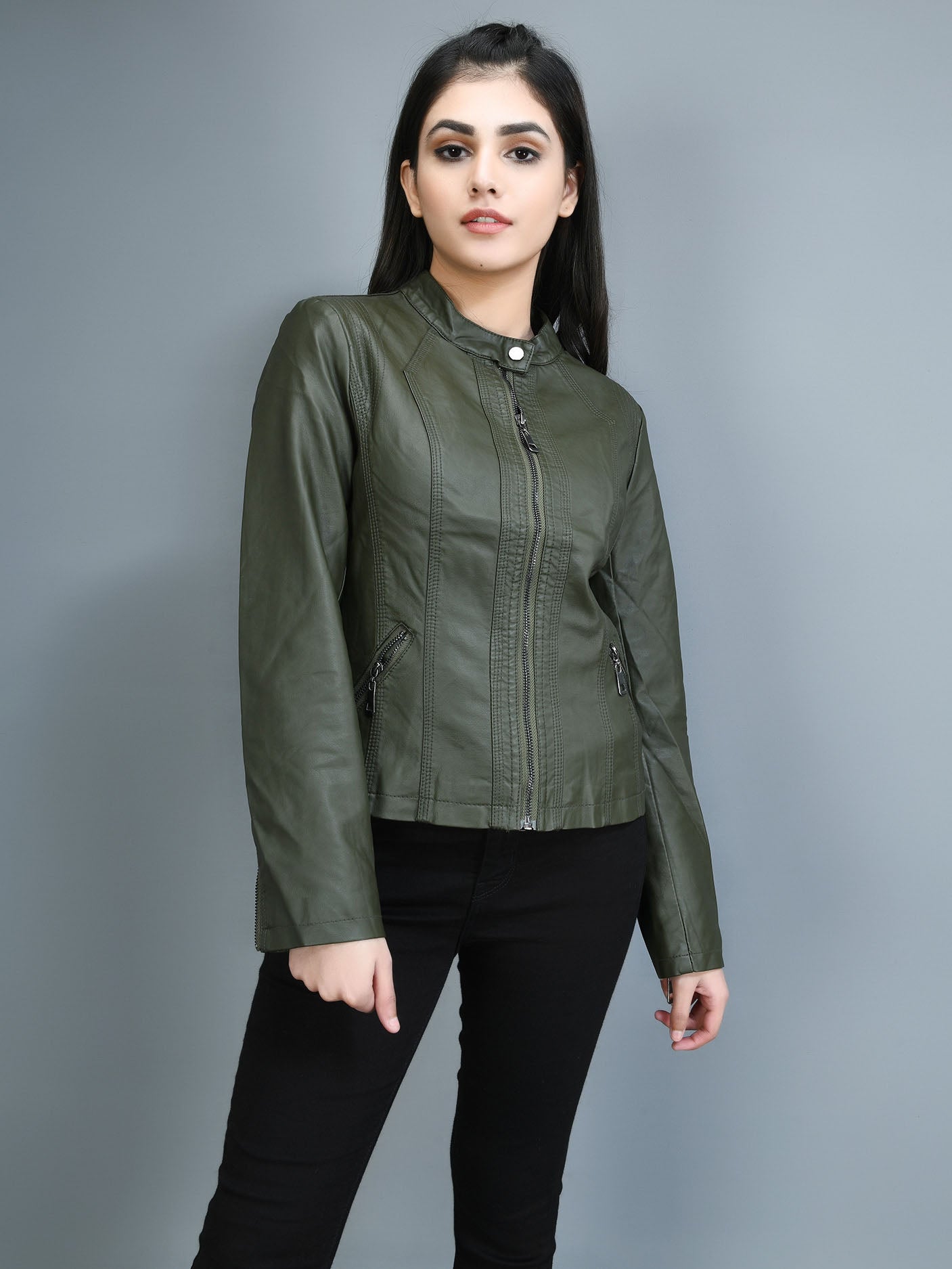 Classic Leather Jacket - Army green