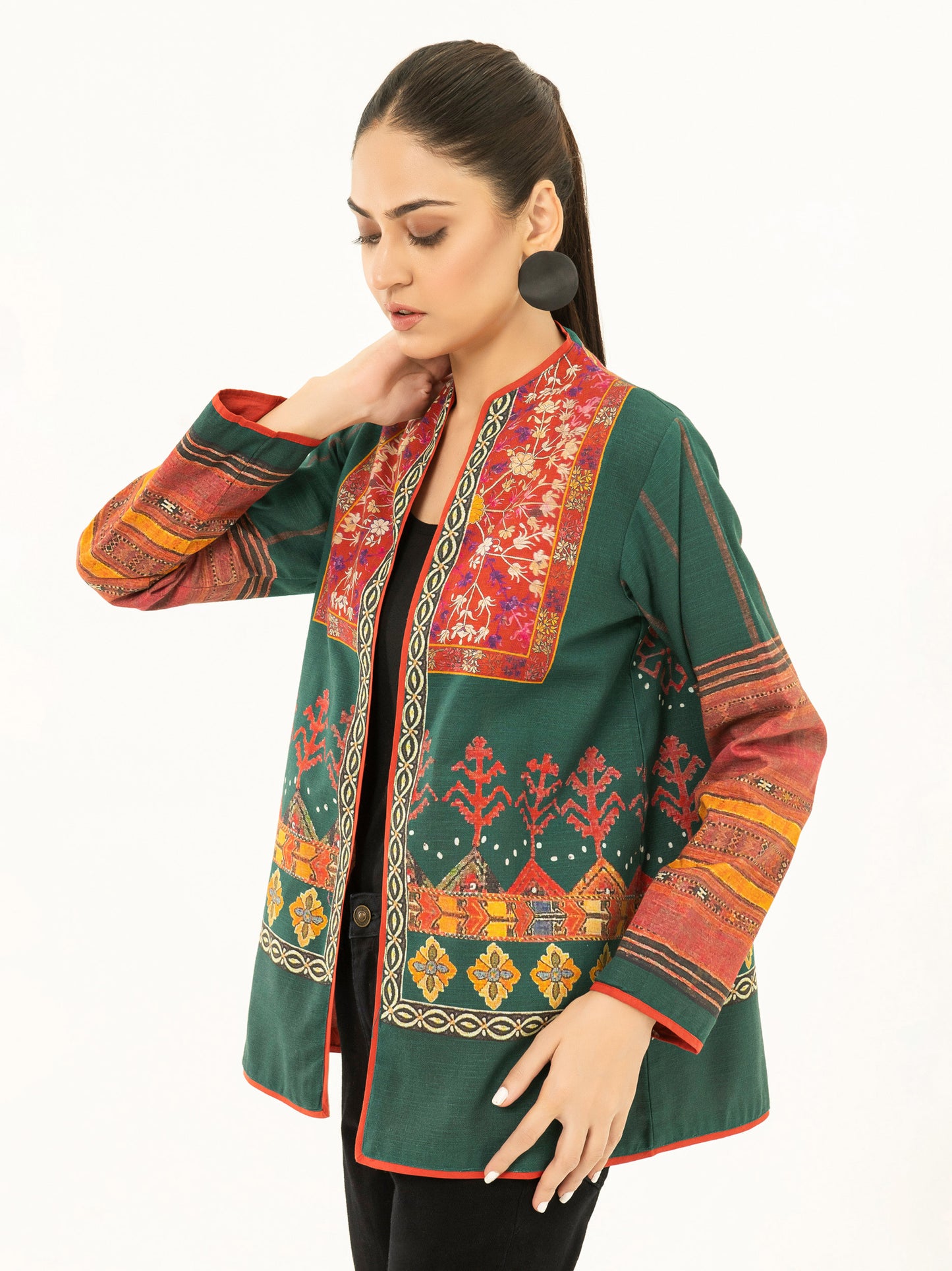 Printed Khaddar Cardigan